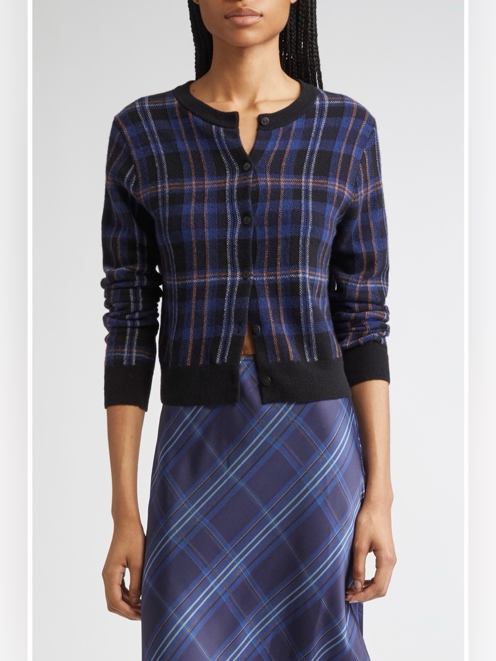 NWT $548 Vince Intarsia Plaid Wool & Cashmere Cardigan